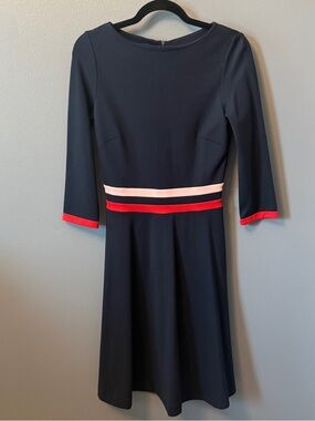 Hobbs London navy fit and flare long sleeve dresse